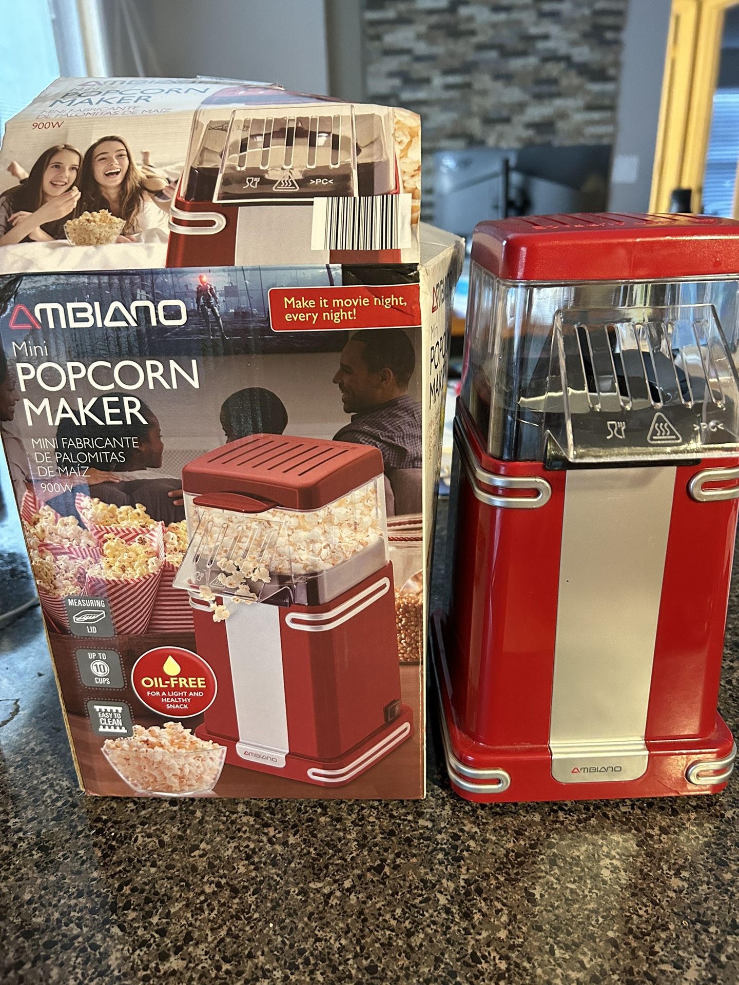 AMBIANO Oil-Free Red And White Mini Popcorn Maker for Sale in