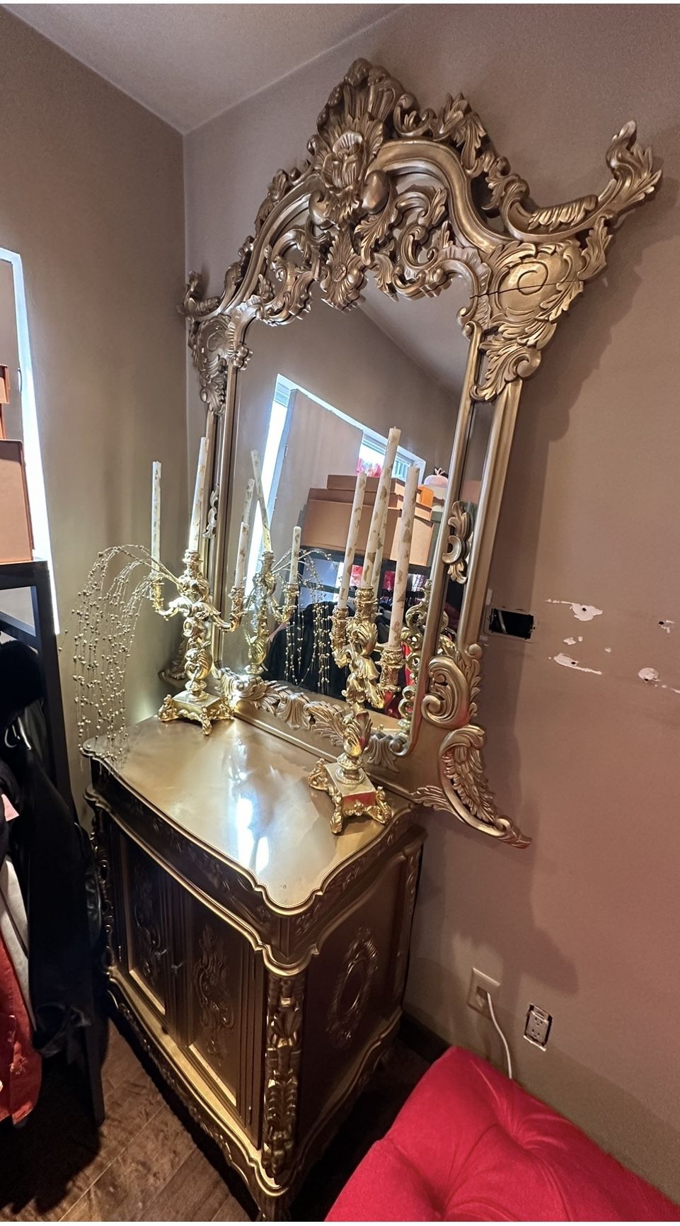 Baroque Cabinet Console With Mirror 