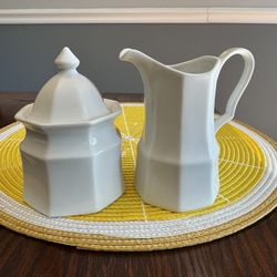 1990s White Ironstone Creamer and Sugar Set