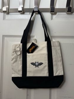 Spirit Halloween Canvas Tote Bag with Bat Embroidery