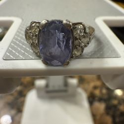 14 K Solid White Gold And Diamond Sapphire Ring 