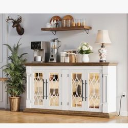 Brand New In The Box Modern Farmhouse Style Console Side Board Buffet With LED Lights And Charger Station!!!