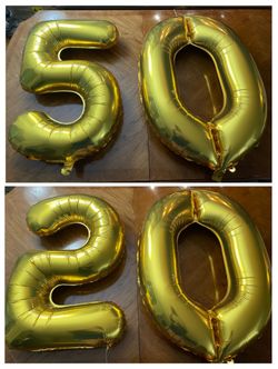 Large “50” Gold Colored Foil Balloons (Could Also Work as “20”)