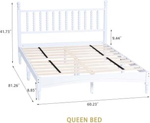 Queen Wood Bed Frame with Headboard, Solid Rubber Wood with Central Supports, 1000Lb Capacity,White/OAK