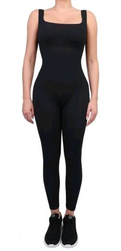 Popilush Women's Seamless Square Neck Sport Jumpsuit Black XL