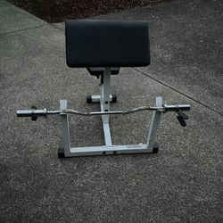 Preacher Curl Bench And E-Z Curl Bar 