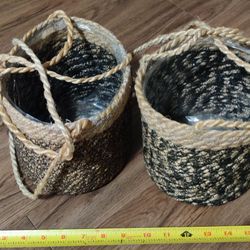 Two 2 Hanging Woven Baskets For Plants