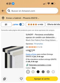 SUNOFF Cordless Blackout Roller Shade 36” x 72” Linen - New