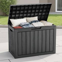 New -45 Gal. Black Resin Deck Box with Lid for Garden, Backyard, Deck