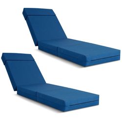 2 Pcs Chaise Lounge Cushions Outdoor 72 x 21 x 5 in. Waterproof Replacement Chaise Lounge Seat Cushion, Blue