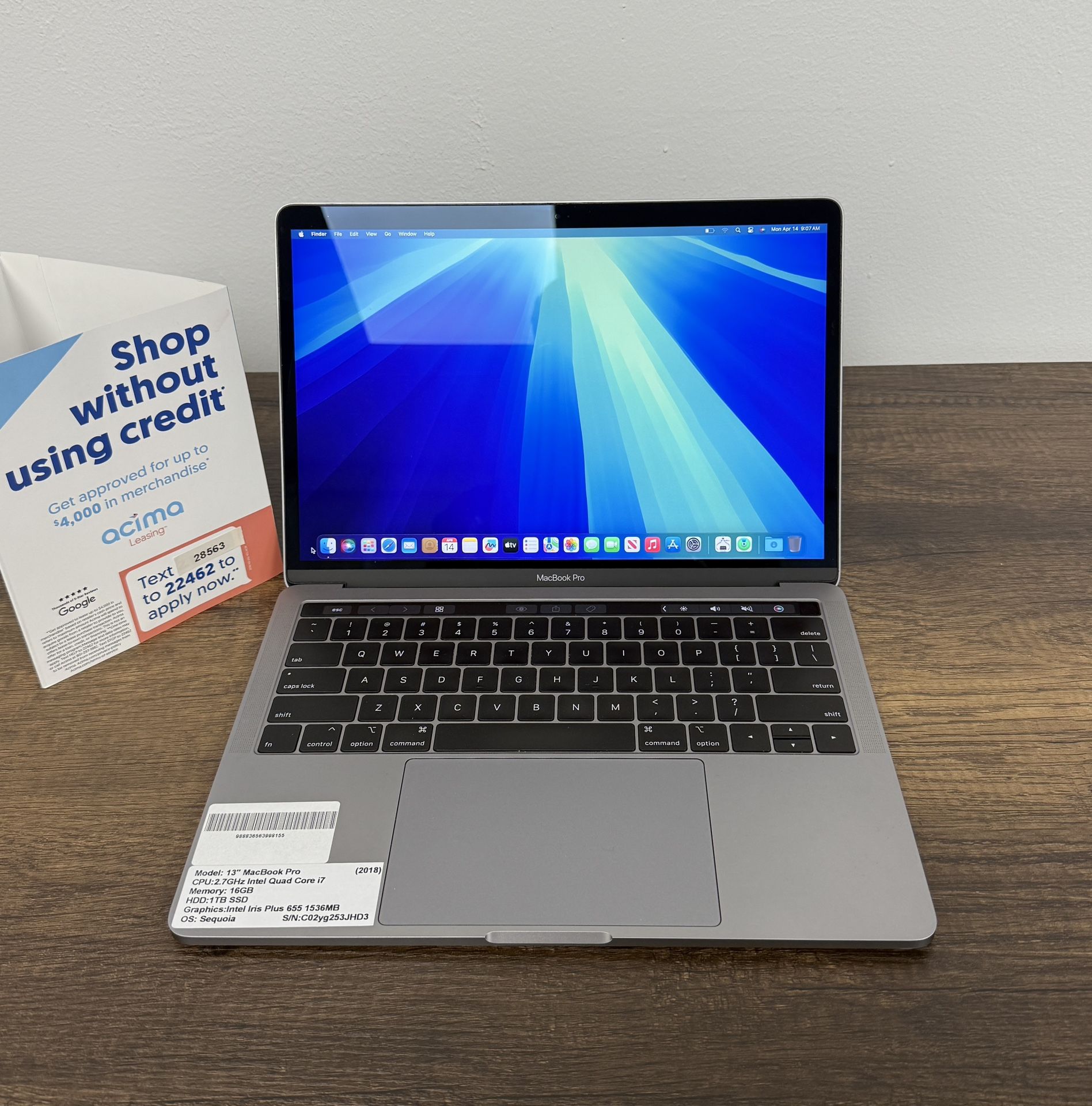 MacbookPro13インチ2018 core i7 16GB 1TBSSD
