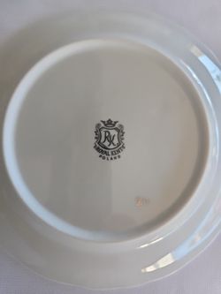6 Set Vintage Royal Kent Poland Cups, Saucer and Bowl WHITE Gold Trim Scrolls