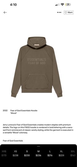 NEW Essentials Hoodie “Wood” Size M