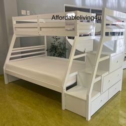 White Twin/Full Bunk Bed Frame W/ Storage Drawers Brand New In Box 