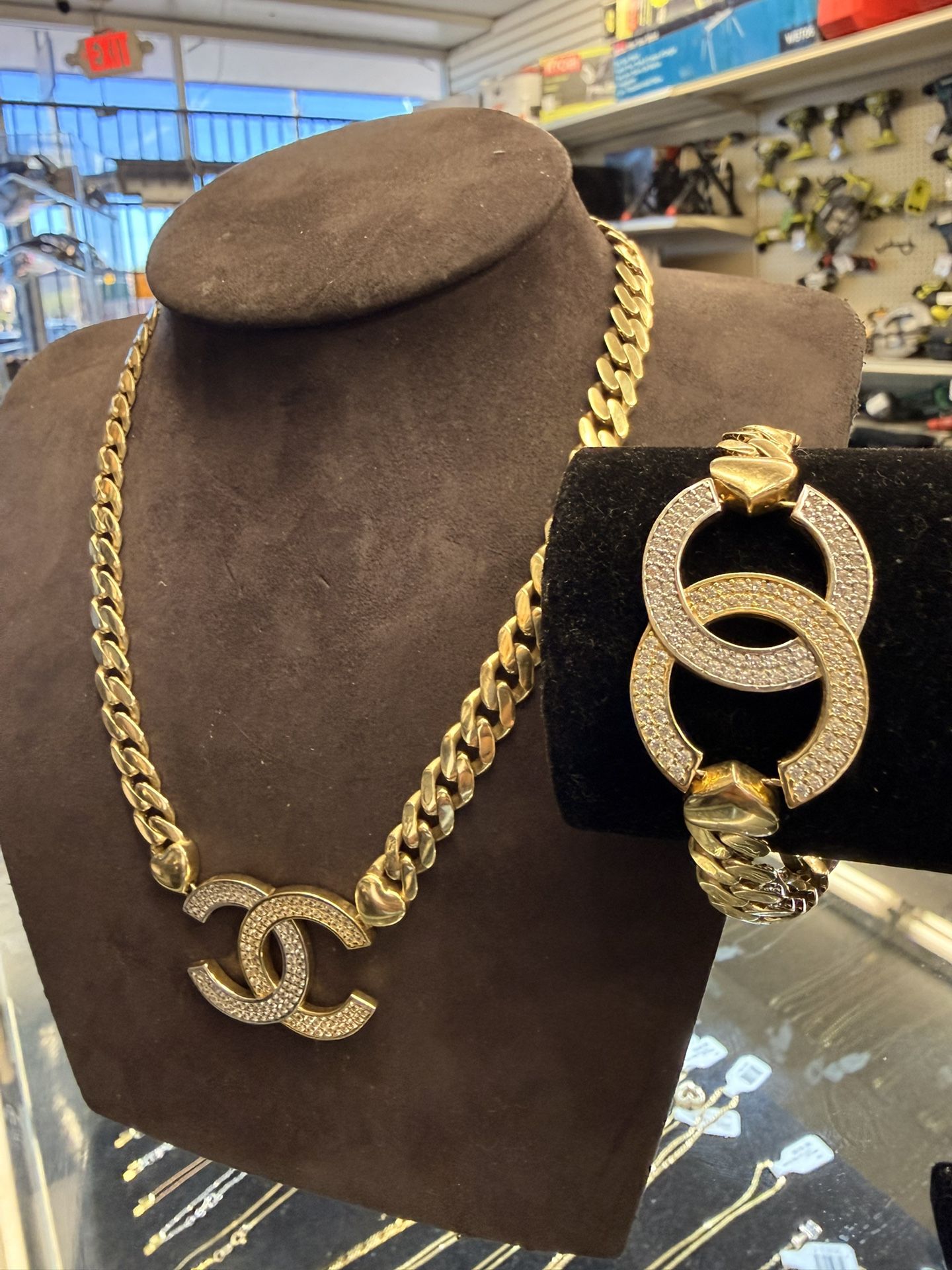 14KT Chain & Bracelet Set W/ CZ Stones 41707-4, 41707-5