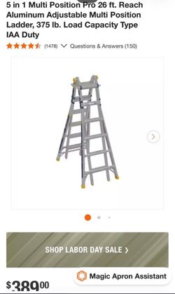 5 in 1 Multi Position Pro 26 Ft. Reach Aluminum Adjustable Multi Position Ladder