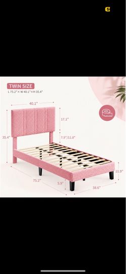Pink Upholstered Twin Size Platform Bed Frame