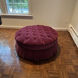 Round Burgundy Ottoman 