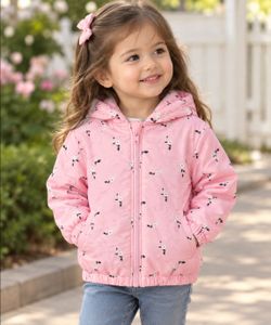 Girls Pink Floral Hooded Zip-Up Jacket 2-3 years