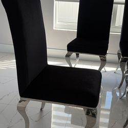 6 black velvet high back dining chair, chairs with curved chrome legs