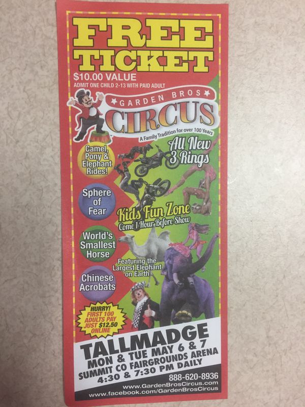 Garden Bros Circus Ticket Tallmadge Oh For Sale In Akron Oh Offerup