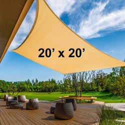 $65 (New) Square 20x20’ XXL sun shade sail outdoor top cover 95% uv block 185gsm, include ropes