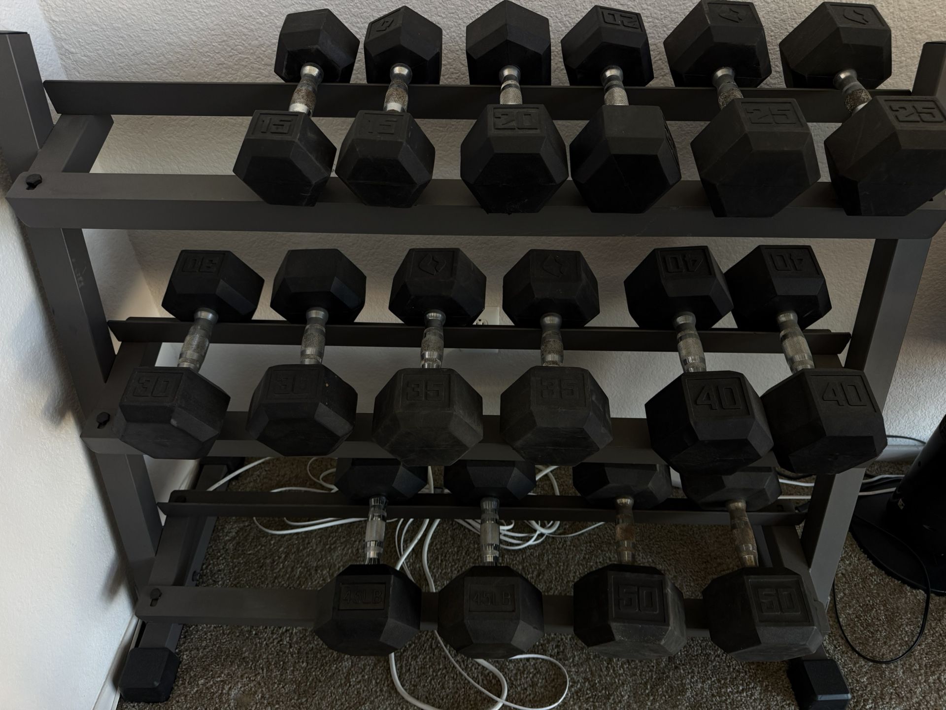 Dumbbell Weight Set, 15-50 Lb, with Rack