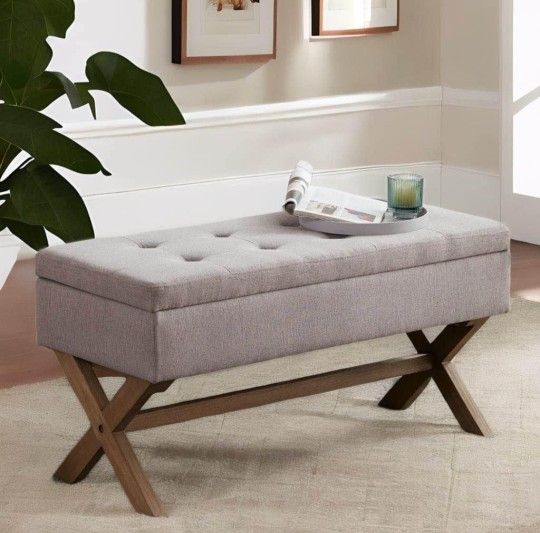 Grey Fabric Entry Bench With Storage