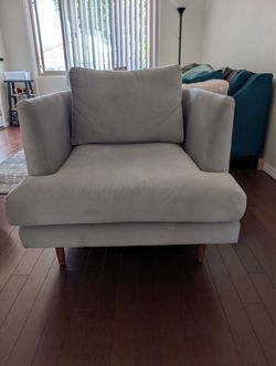 Gray Velvet Track-Arm Accent Chair – Wood Legs