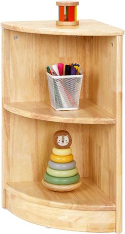 OOOK Rubber Wood Corner Cabinet, 2-Tier Toy Organizers and Storage, Montessori Shelf for Kids Room,