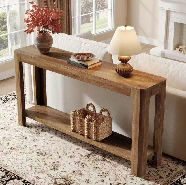 HL0234 63 Inch Entryway Console Table, 2-Tier Farmhouse Narrow Sofa Table Behind Couch, Accent Entrance Console Furniture for Entryway, Foyer, Hallway
