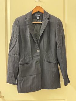 Ann Taylor Blazer Women’s Sz 4 Blue Pinstripe Wool Blend Career Business Jacket