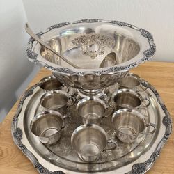 Vintage Silver Plate Punch Bowl 11 Piece