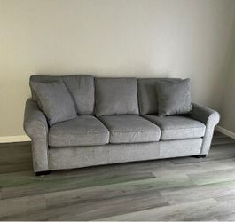 Gray Fabric 3-Seat Sofa with Rolled Arms