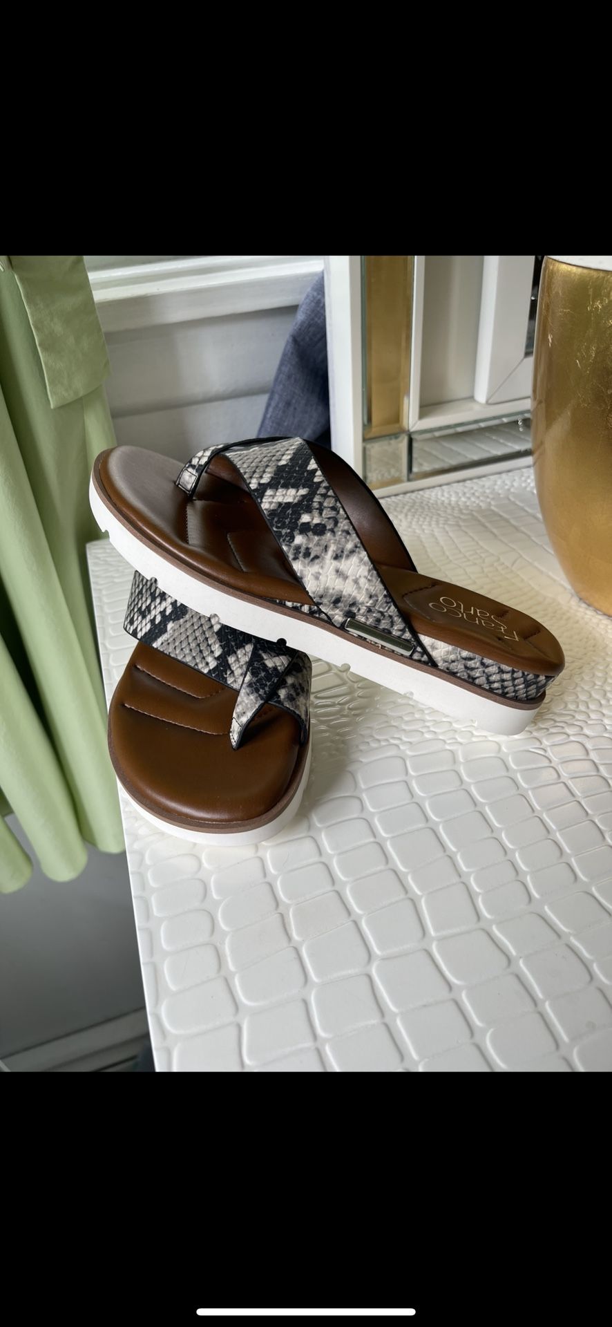 Franco Sarto Women's DEJA Snakeskin Print Sandals Size 6 For Woman Leather Soles A3909, New , Not Box