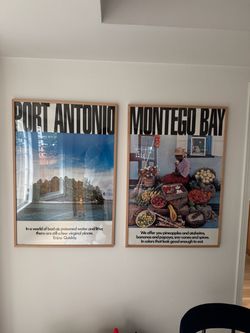 GIANT Original Vintage Jamaica Tourist Board Posters from 1972 with Custom Oak Frames