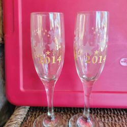 Pair Of 2014 Anniversary Flutes/Champagne Glasses