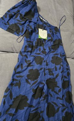 Traje Entero De Pantalones Con Un Hombro Descubierto Color Azul Con Negro Medida 0