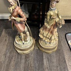 Antique Boy And Girl Lamp Set With Tables