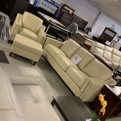 100% Top Grain Leather 3-pc Sofa Set (All Over Leather!)