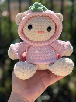 Crochet Teddy Bear 🧸 in a Strawberry 🍓 Hoodie plushie