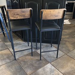 Counter Height Barstools Black Leather Seats Wood Back 