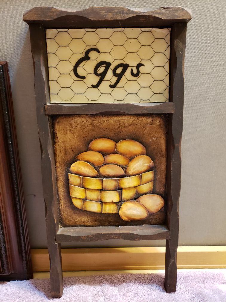 Handmade Wood Primitive Farmhouse Country Eggs Wall Plaque Sign Paper Decoupage