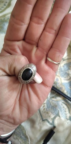 Old Silver Mayan Ring With Black Stone