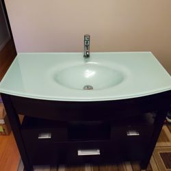 Bathroom Vanity w/ Glass Sink – 39.5” (Good Condition- Clean)