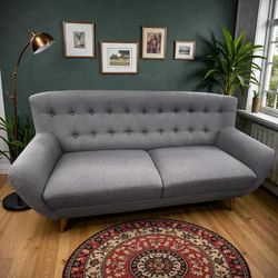 Gray MCM Tufted Couch 