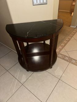 Solid Wood Entry Table With Black Marble Top