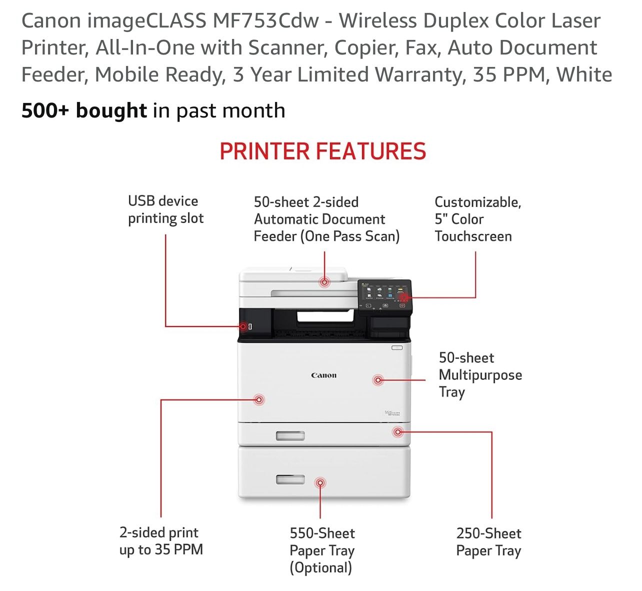 Canon Color imageCLASS MF743Cdw Wireless Multifunction Laser Printer