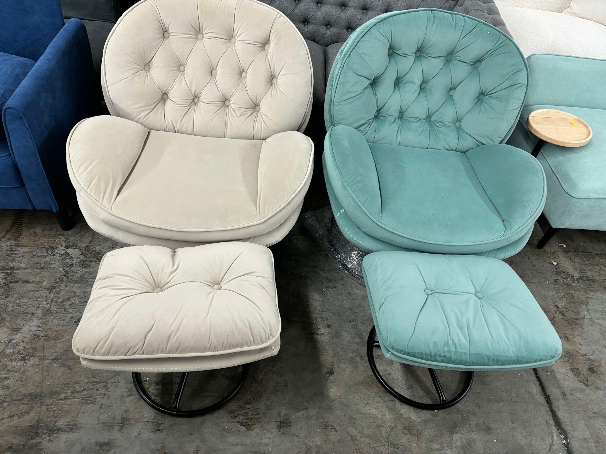 Velvet Cozy Chaise Lounge Indoor, Oversized Swivel Reading Chair with Footrest,($180 each)