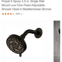 Propel 5-Spray 4.5 in. Single Wall Mount Low Flow Fixed Adjustable Shower Head in Mediterranean Bronze Propel 5-Spray 4.5 in. Single Wall Mount Low Flow Fixed Adjustable Shower Head in Mediterranean Bronze